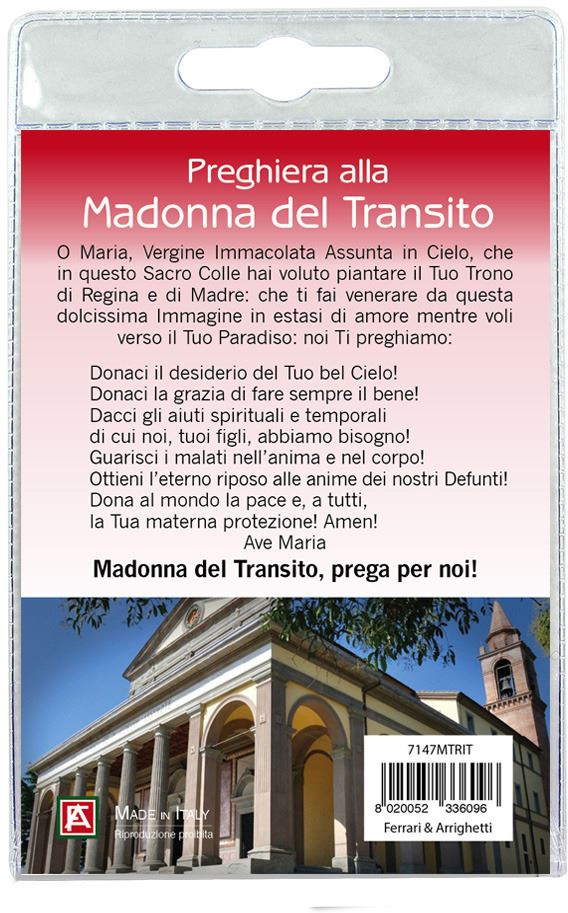 portachiavi madonna del transito con preghiera in italiano
