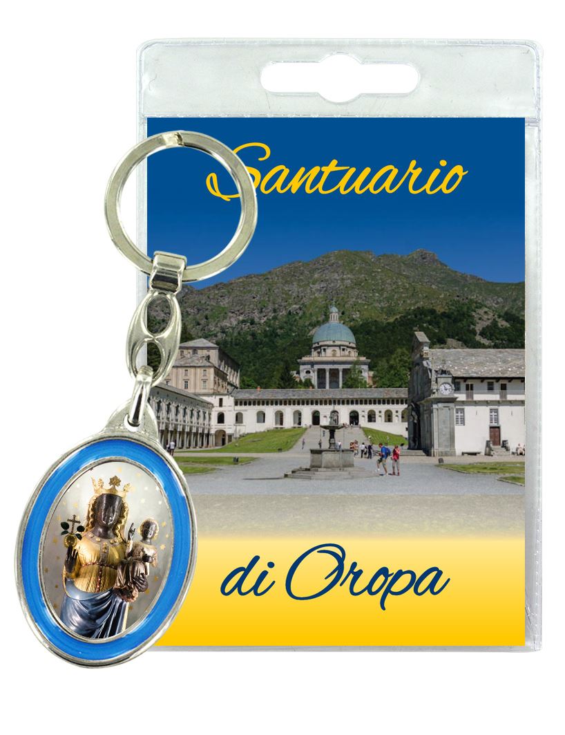 portachiavi madonna nera del santuario di oropa con preghiera in italiano