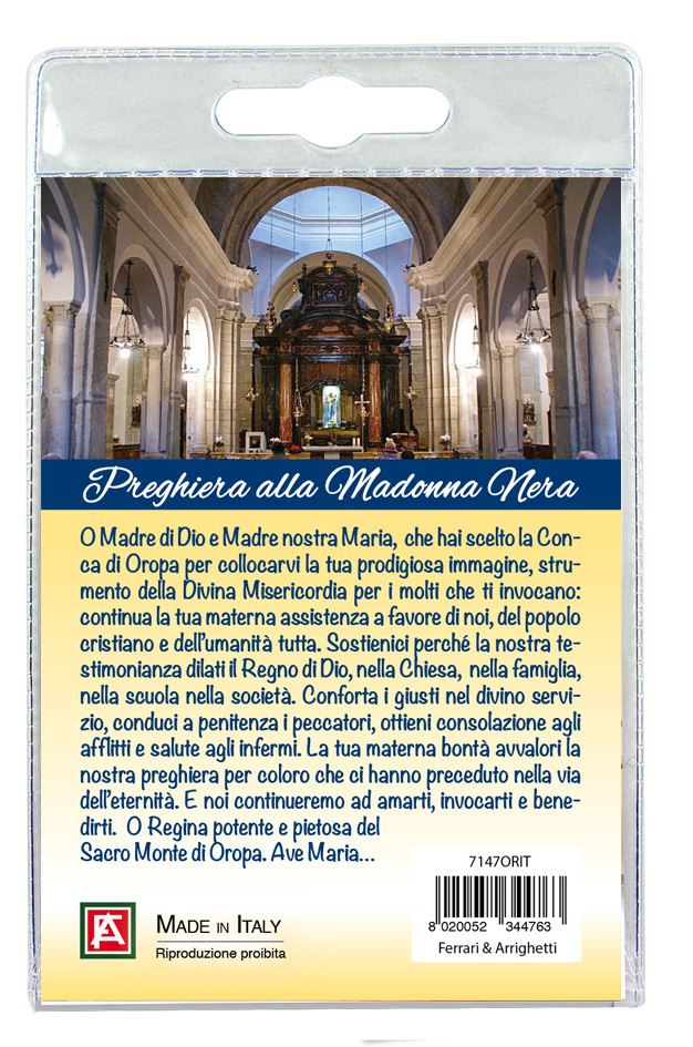 portachiavi madonna nera del santuario di oropa con preghiera in italiano