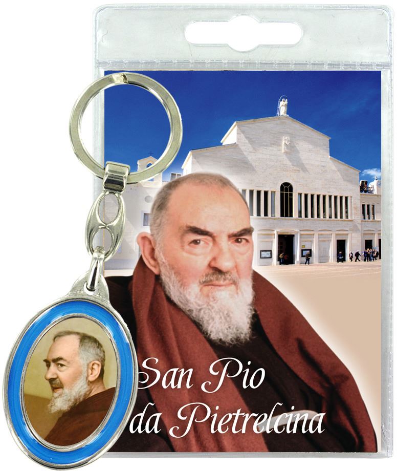 portachiavi san pio con preghiera in italiano