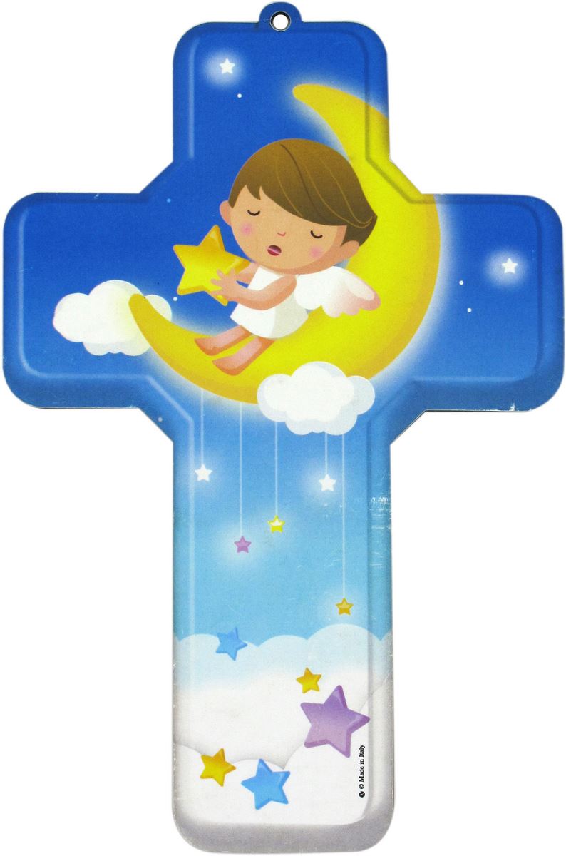 crocifisso per cameretta bambini modello angelo della buonanotte - 12 x 18 cm