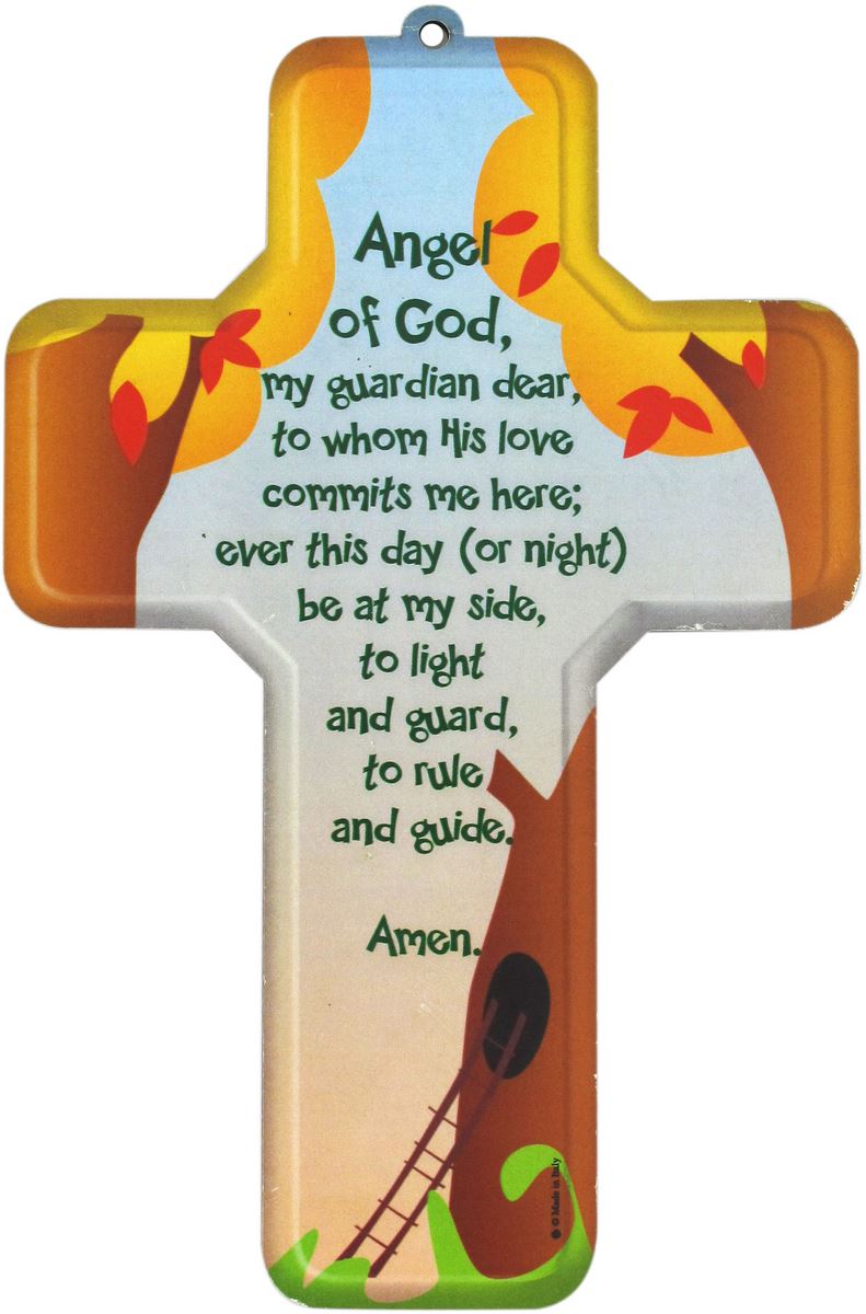 crocifisso per bambini con la preghiera dell'angelo di dio in inglese - 12 x 18 cm