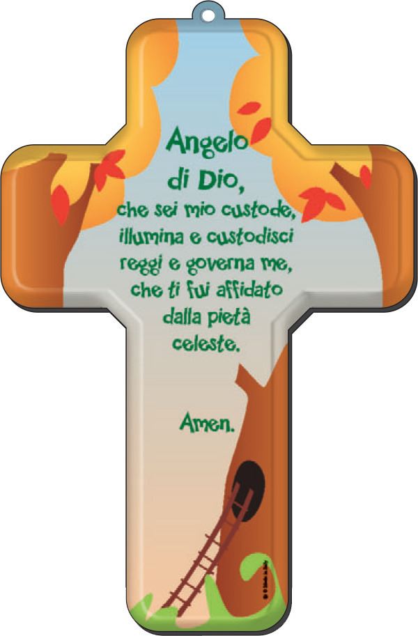 crocifisso per bambini con la preghiera dell'angelo di dio in italiano - 12 x 18 cm