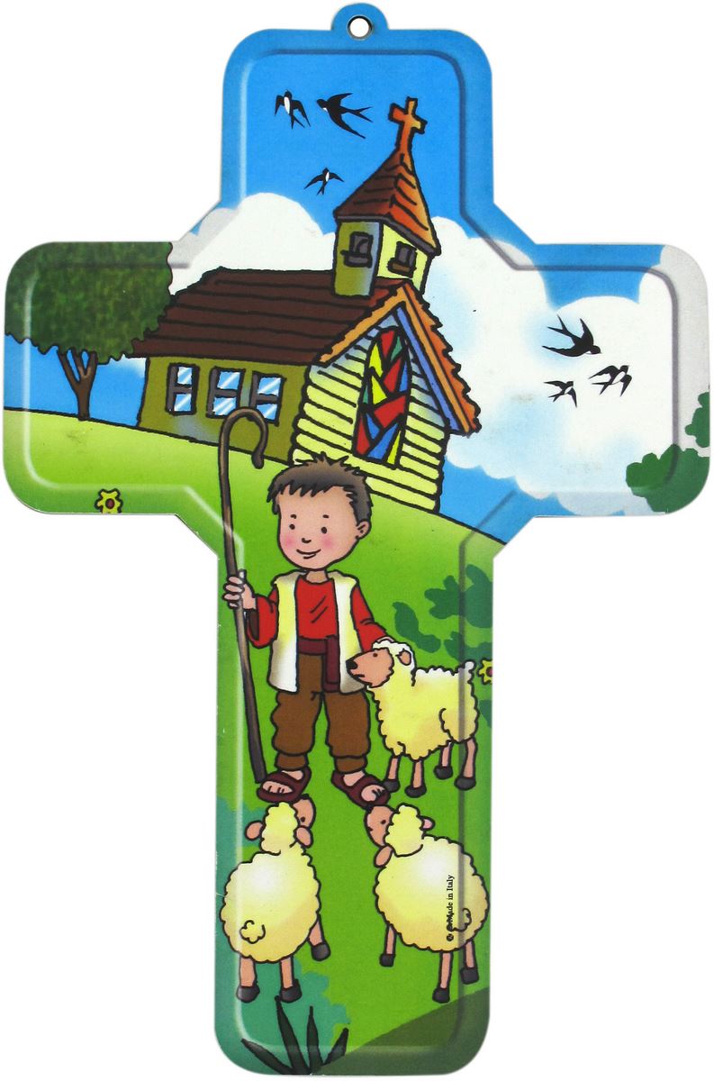 crocifisso per cameretta bambini modello buon pastore - 12 x 18 cm
