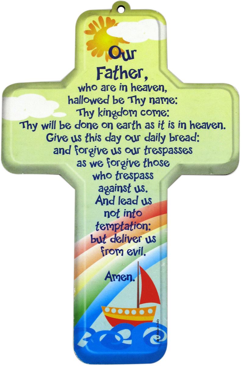 crocifisso per bambini con la preghiera del padre nostro in inglese - 12 x 18 cm