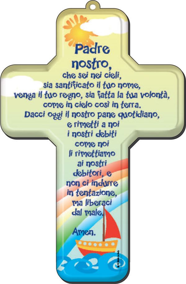 crocifisso per bambini con la preghiera del padre nostro in italiano - 12 x 18 cm