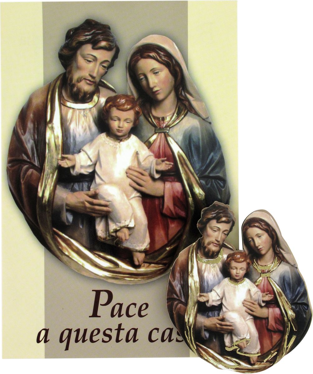benedizione della famiglia  ( pacco da 10) con calamita in legno sacra famiglia - italiano