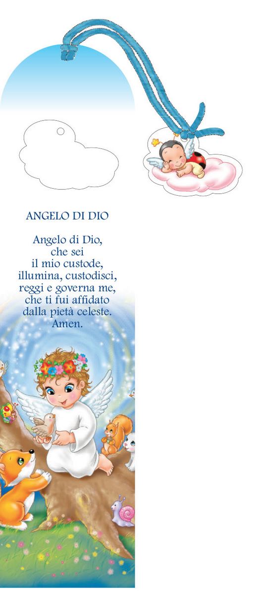 segnalibro azzurro con preghiera dell angelo di dio (italiano) - 5,5 x 22,4 cm