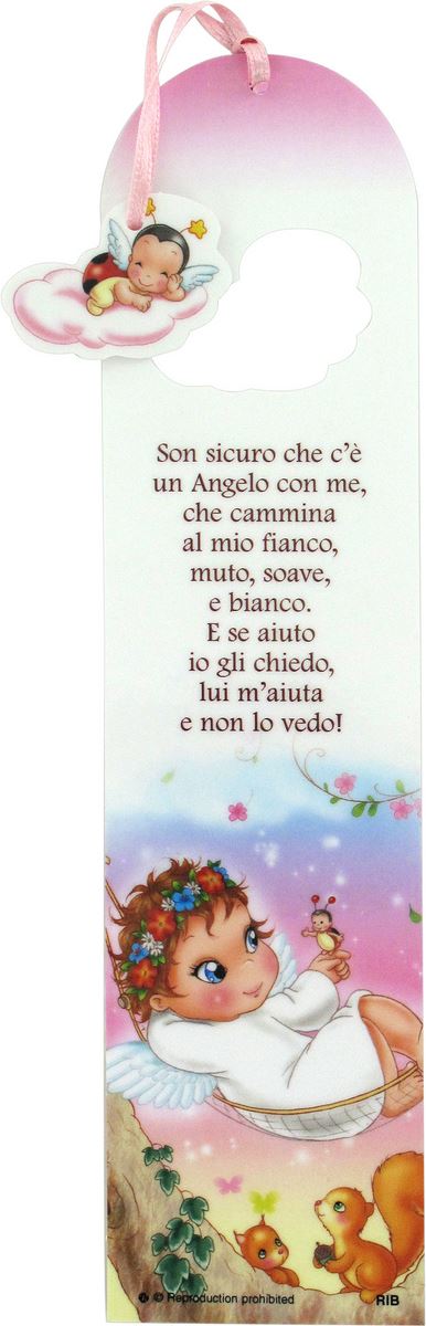 segnalibro rosa con preghiera dell angelo di dio (italiano) - 5,5 x 22,4 cm