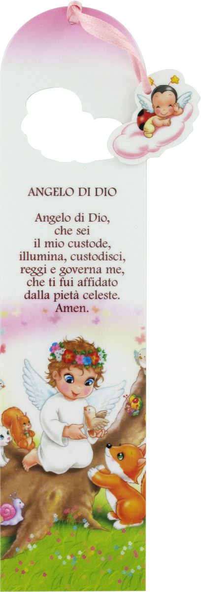 segnalibro rosa con preghiera dell angelo di dio (italiano) - 5,5 x 22,4 cm