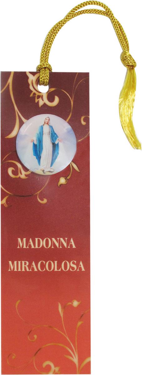 stock: segnalibro in pvc cm 3,8x12,7 con resina della madonna miracolosa e preghiera - italiano