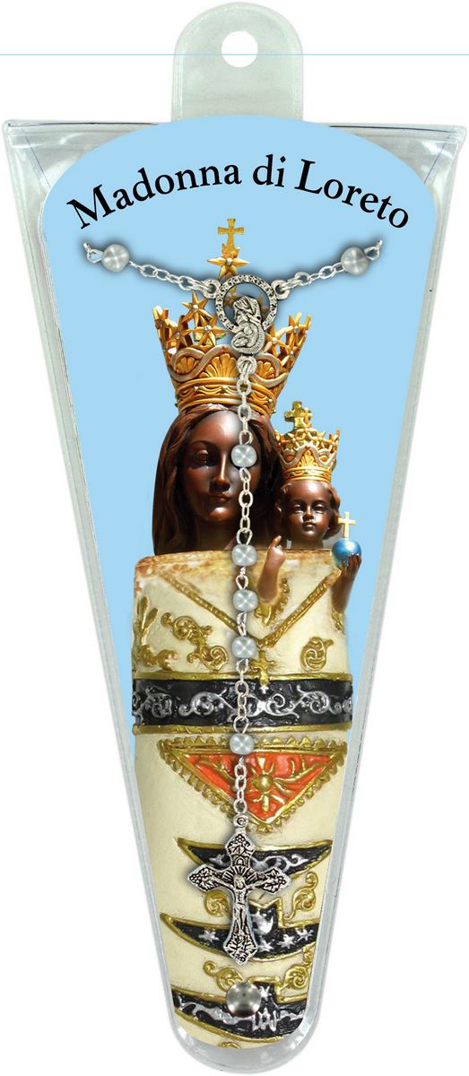 ventaglio misteri del rosario madonna di loreto in italiano con rosario - altezza di 17,5 cm