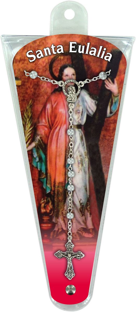 ventaglio misteri del rosario sant eulalia in spagnolo con rosario - altezza di 17,5 cm