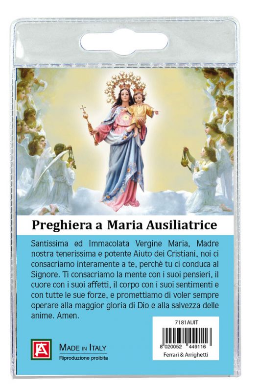 portachiavi angelo madonna ausiliatrice con preghiera in italiano