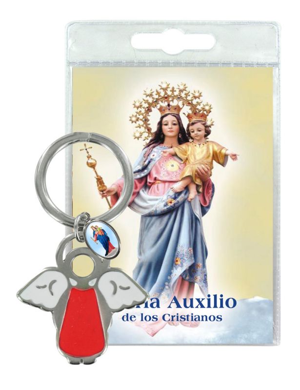 portachiavi angelo madonna ausiliatrice con preghiera in spagnolo