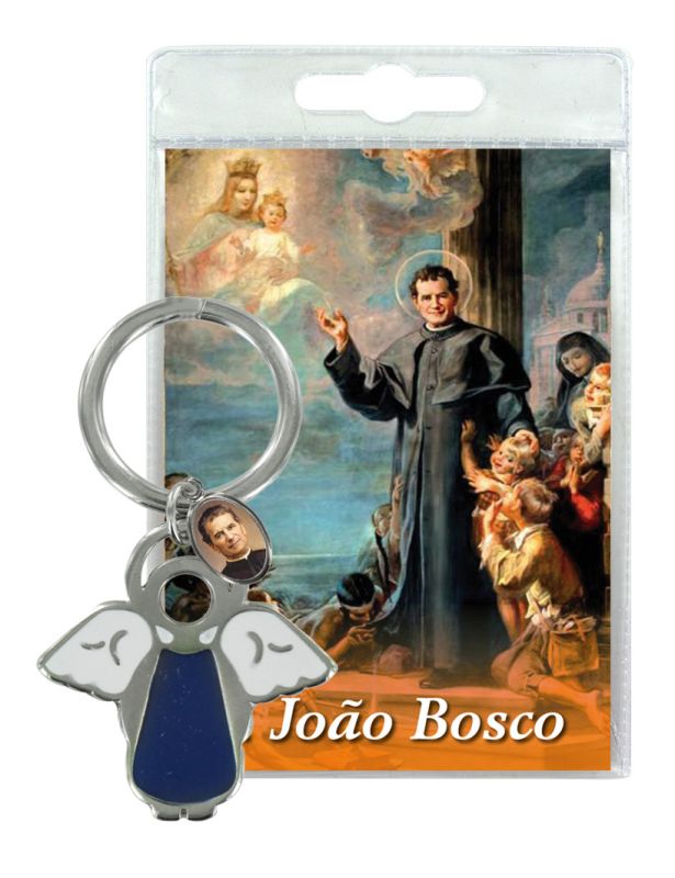 portachiavi angelo san giovanni bosco con preghiera in portoghese