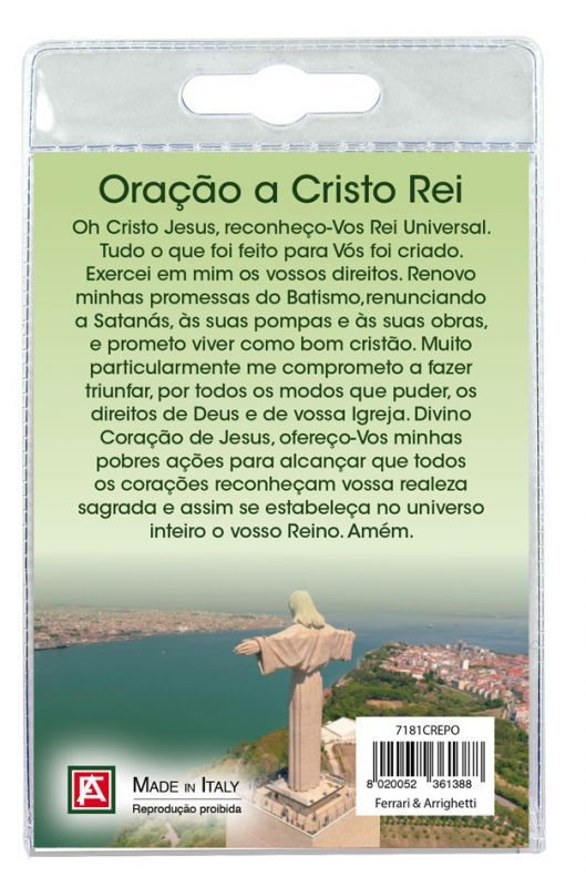 portachiavi angelo cristo rei con preghiera in portoghese