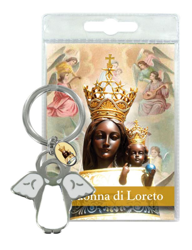 portachiavi angelo madonna di loreto con preghiera in italiano