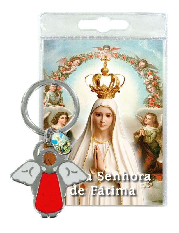 portachiavi angelo madonna di fatima con preghiera in portoghese