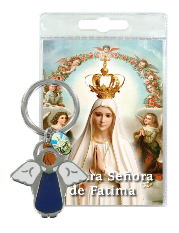 portachiavi angelo madonna di fatima con preghiera in spagnolo