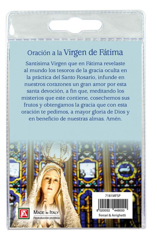 portachiavi angelo madonna di fatima con preghiera in spagnolo