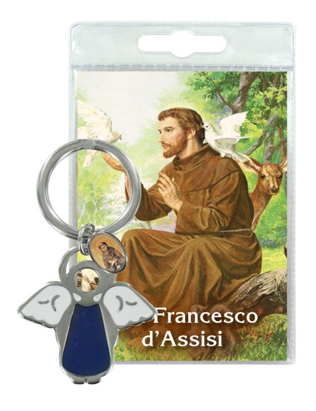 portachiavi angelo san francesco con preghiera in italiano