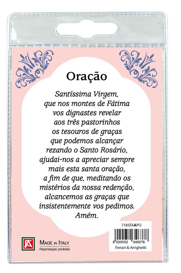 blister (a) apparizione di fatima con croce tau in ulivo e fiori - portoghese