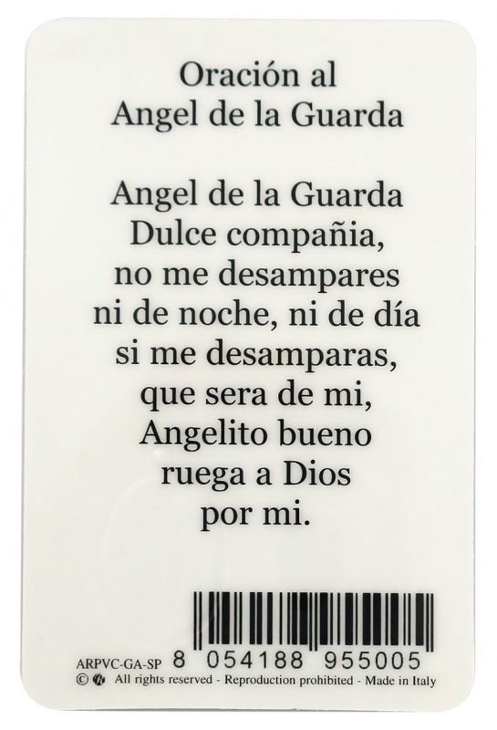 card angelo custode in pvc - misura 5,5 x 8,5 cm - spagnolo