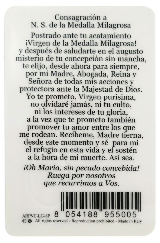 card madonna miracolosa in pvc - misura 5,5 x 8,5 cm - spagnolo