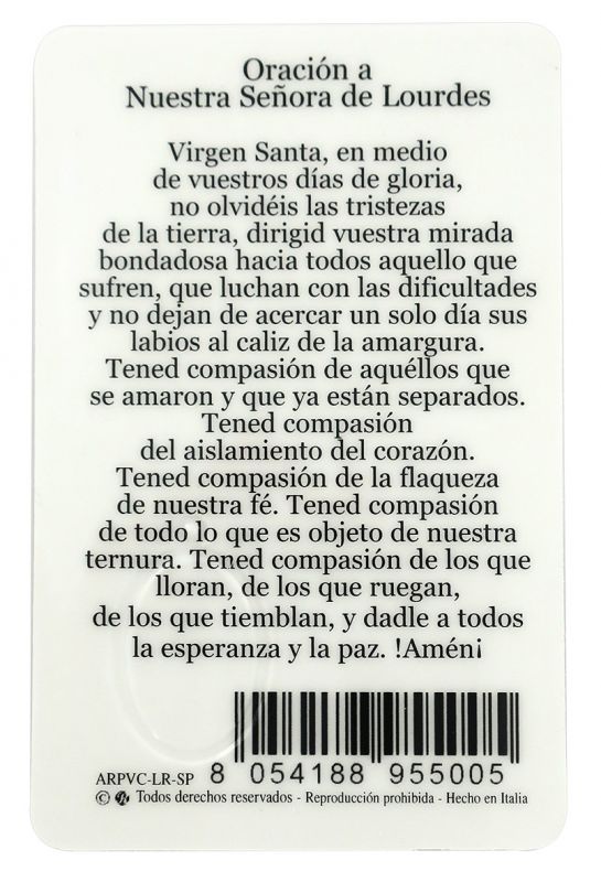 card madonna di lourdes in pvc - 5,5 x 8,5 cm - spagnolo