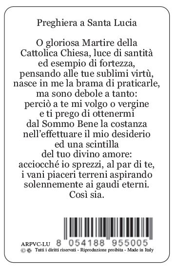 card santa lucia in pvc - 5,5 x 8,5 cm - italiano
