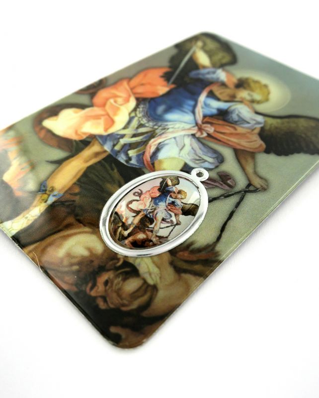card san michele arcangelo in pvc - misura 5,5 x 8,5 cm - spagnolo