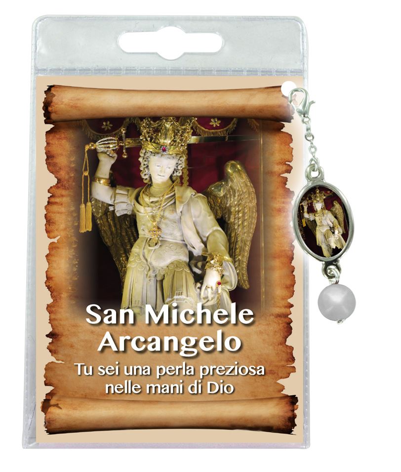 blister con ciondolo medaglia e perla s. michele arcangelo (a monte s. angelo-puglia) - italiano