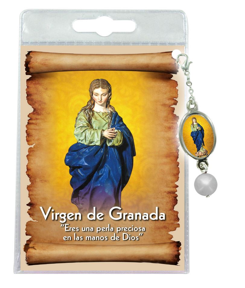 blister con ciondolo medaglia e perla madonna della cattedrale di granada - spagnolo