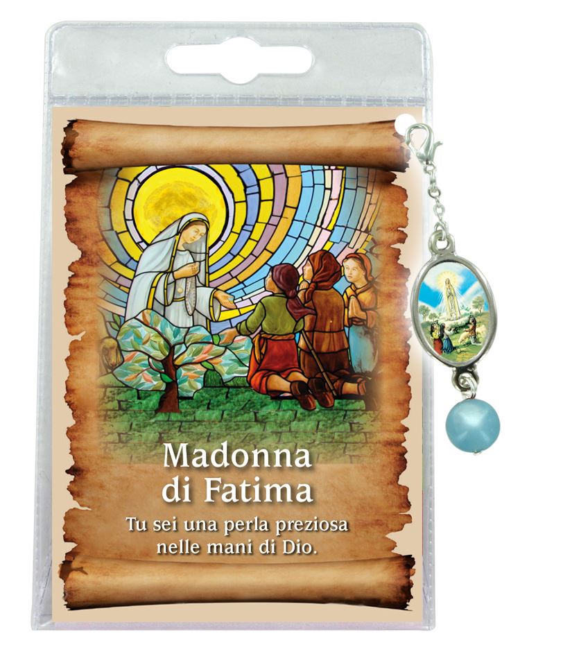 blister con ciondolo medaglia e perla madonna di fatima - italiano