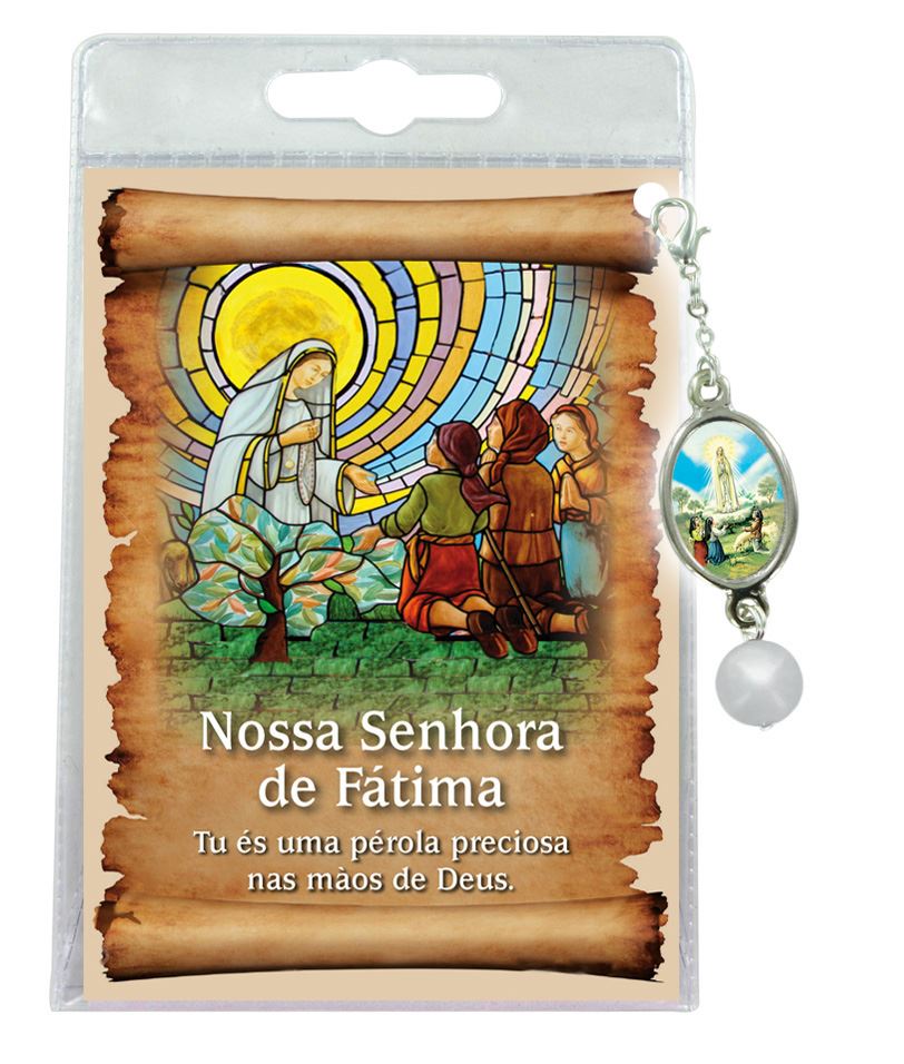 blister con ciondolo medaglia e perla madonna di fatima - portoghese