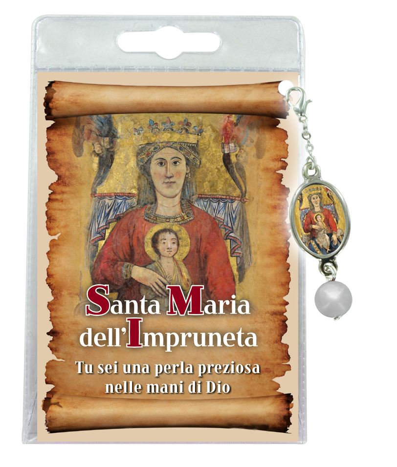 blister con ciondolo medaglia e perla madonna di impruneta - italiano