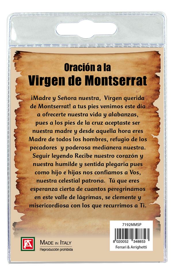 blister con ciondolo medaglia e perla madonna di montserrat - spagnolo