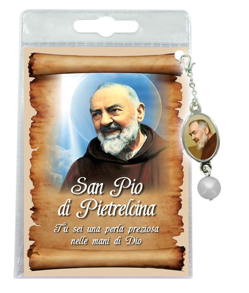 blister con ciondolo medaglia e perla san pio da pietrelcina - italiano