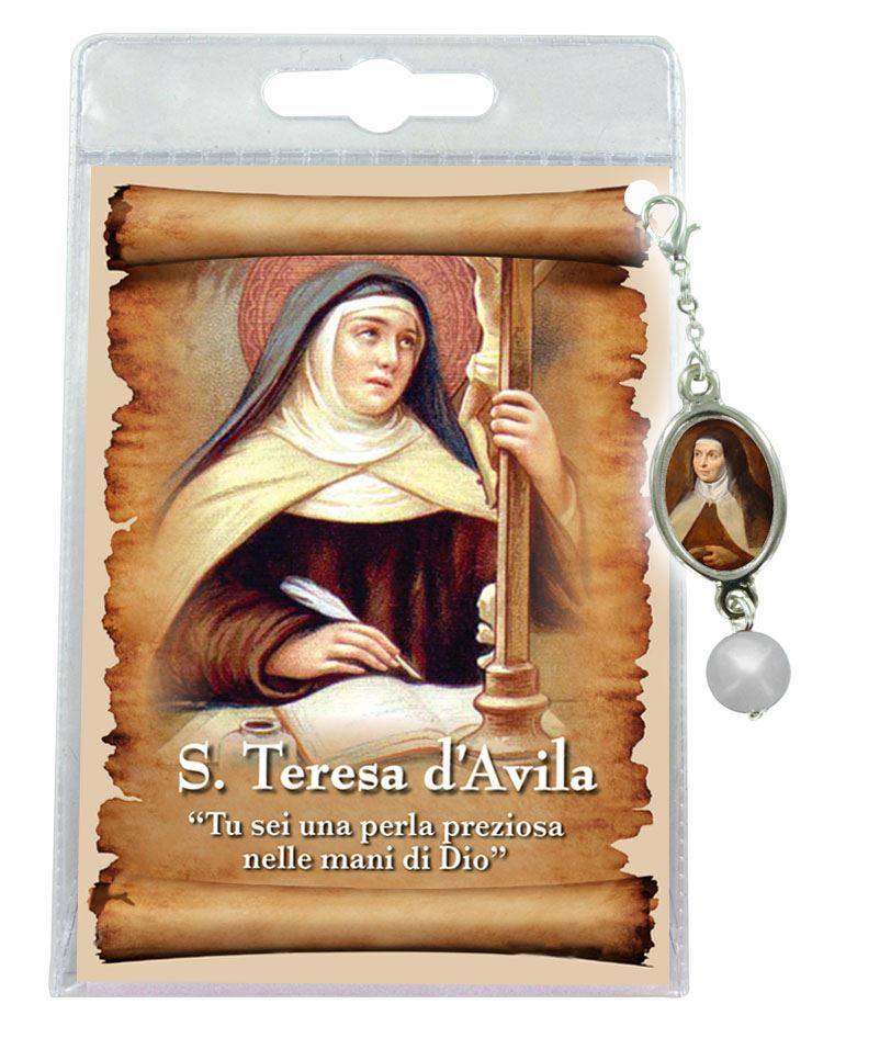 blister con ciondolo medaglia e perla santa teresa avila - italiano