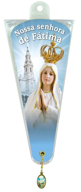 ventaglio preghiere alla madonna di fatima in portoghese con medaglietta 