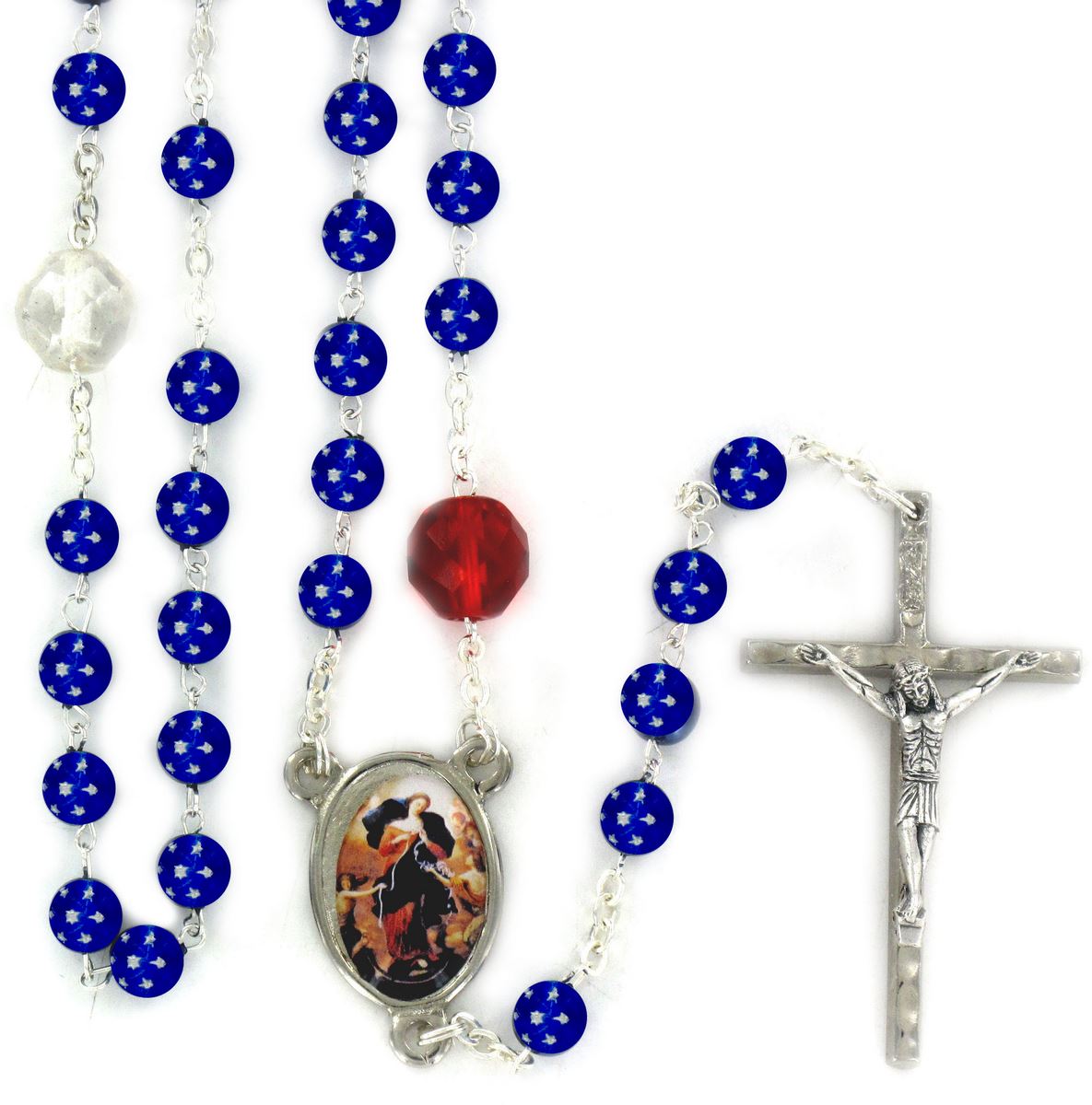 rosario maria che scioglie i nodi con grani in vetro blu 