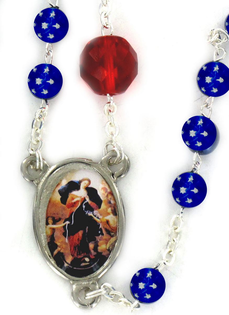 rosario maria che scioglie i nodi con grani in vetro blu 