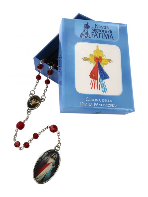 rosario della divina misericordia con grani sfaccettati in vetro colorato, Ø 6 mm