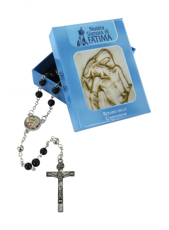 rosario della compassione con grani in vetro nero, Ø 6 mm