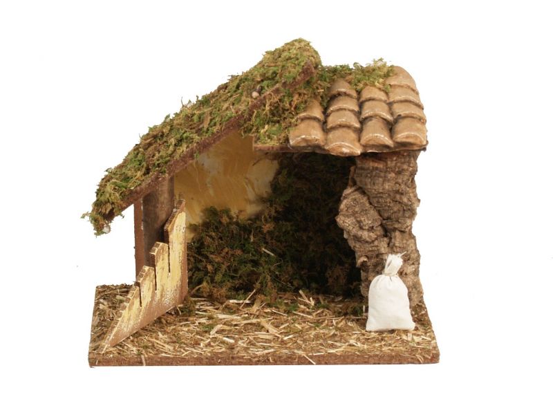 capanna vuota con tettoia per presepe bertoni, adatta a statuine linea 8 centimetri non incluse, legno, multicolore, 23x14x20 centimetri