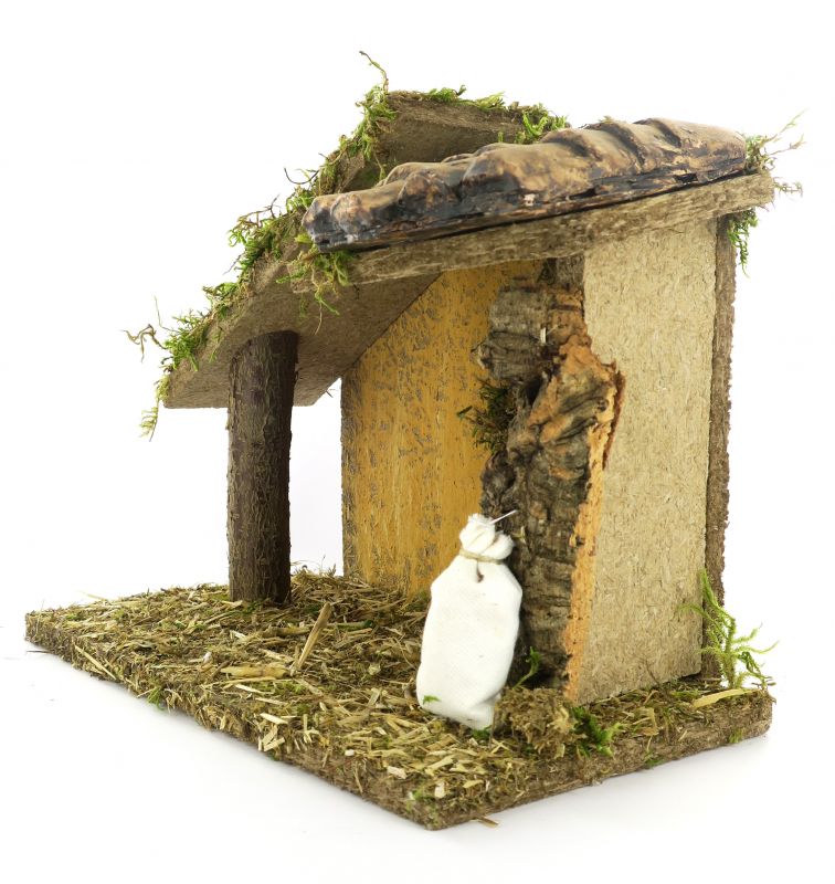 capanna vuota con tettoia per presepe bertoni, adatta a statuine linea 8 centimetri non incluse, legno, multicolore, 23x14x20 centimetri