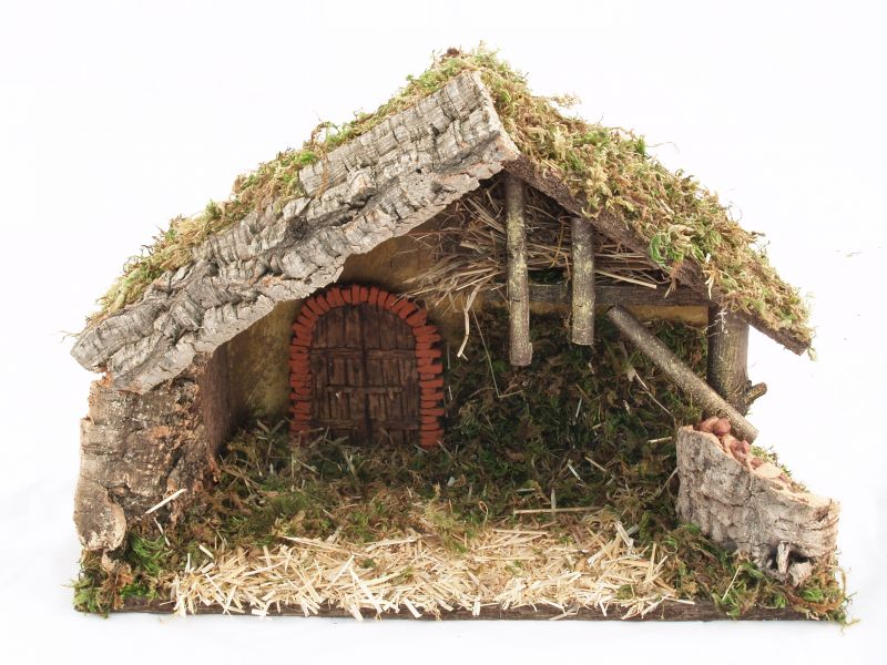 capanna vuota con porta in gesso per presepe, per statuine linea 10/12 centimetri non incluse, legno, multicolore, 42x18x28 centimetri