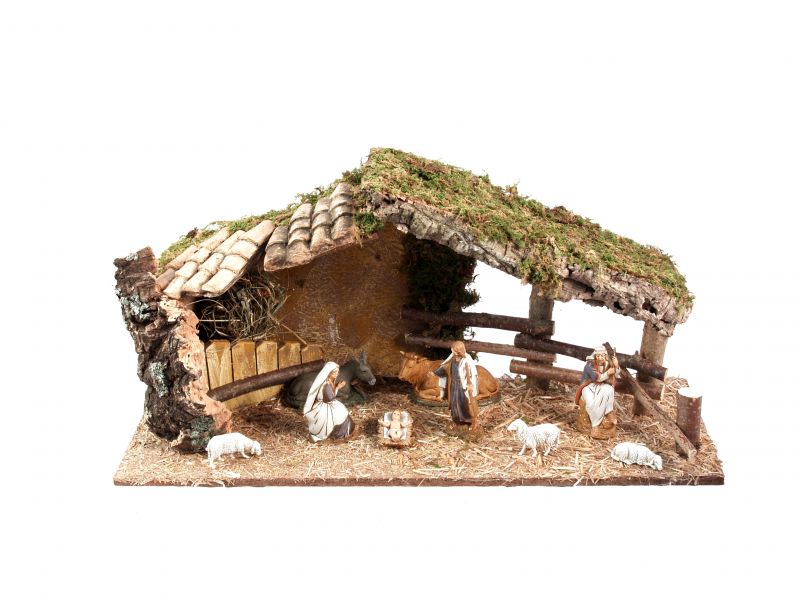 capanna con tettoia in tegole e nativita' – bertoni presepe linea natale