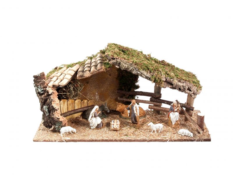 capanna con tettoia in tegole e nativita' – bertoni presepe linea natale